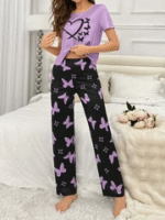 Purple Heart Printed Night Suit – Summer Cotton Nightwear - Image 3